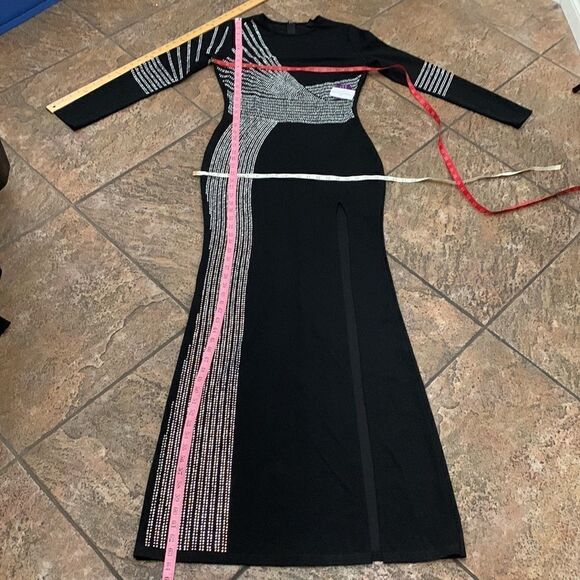 Windsor Size Medium Scoop Neck Black Diamond Studded Maxi Side Slit Dress New - Picture 14 of 15